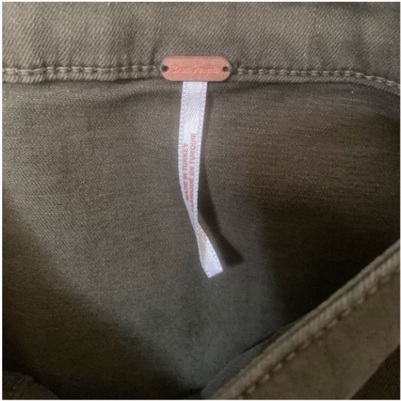 Free People Side Button Mini Skirt | Army Green Cotton Blend | Size 8 - Picture 3 of 7